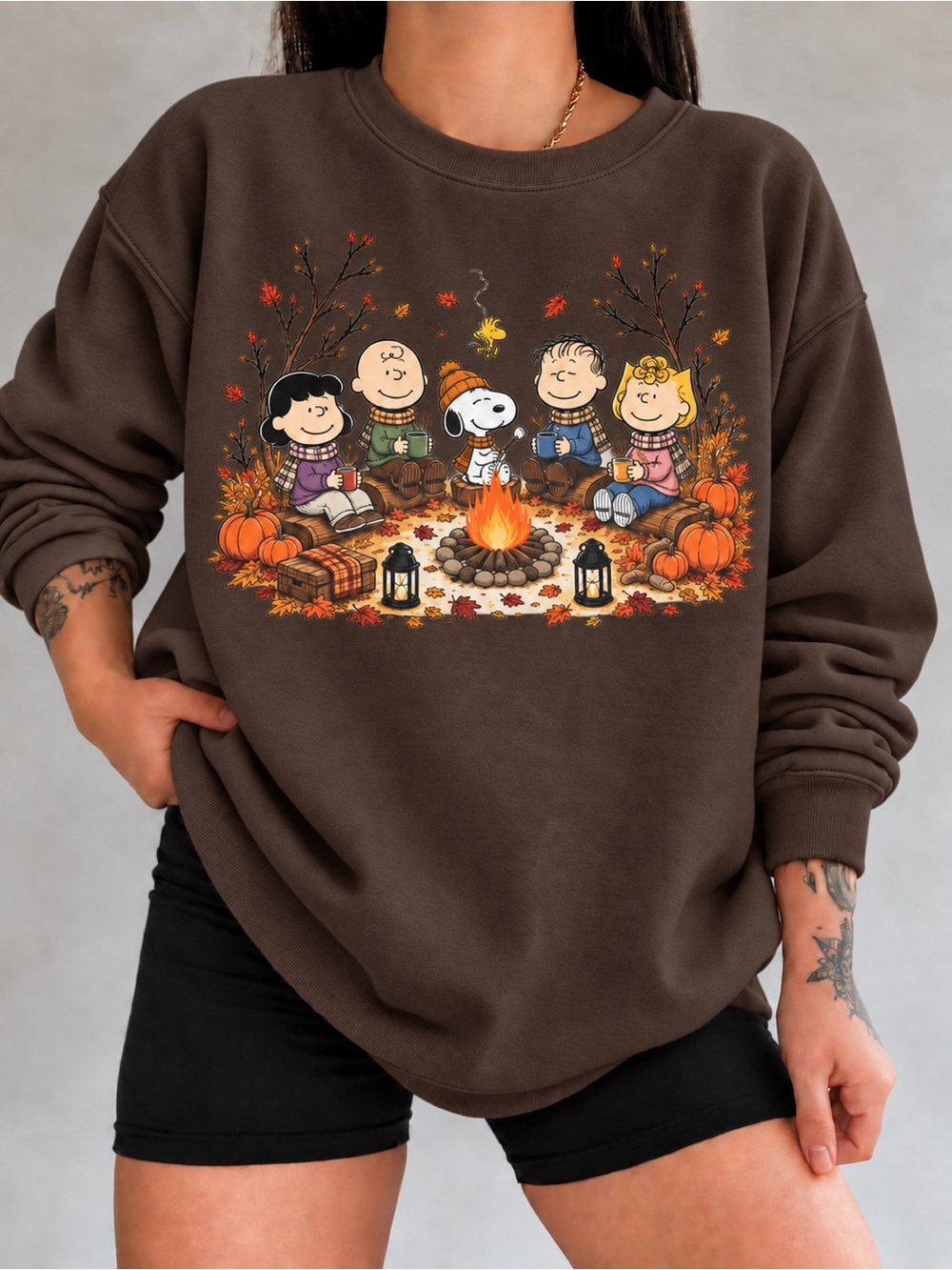Fall Cartoon Peanuts Graphic Unisex Sweatshirt Campfire Cozy Season Crewneck